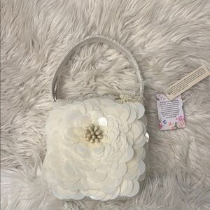 Cream Beaded Floral Handbag
